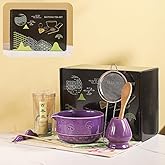 Matcha Set, 8-Piece Ceramic Matcha Bowl & Whisk Kit with Mushroom Pattern, Traditional Japanese Chawan, Bamboo Chasen, Scoop & Sifter, Gift for Tea Lovers, Zen Tea Ceremony Accessories (Purple;)