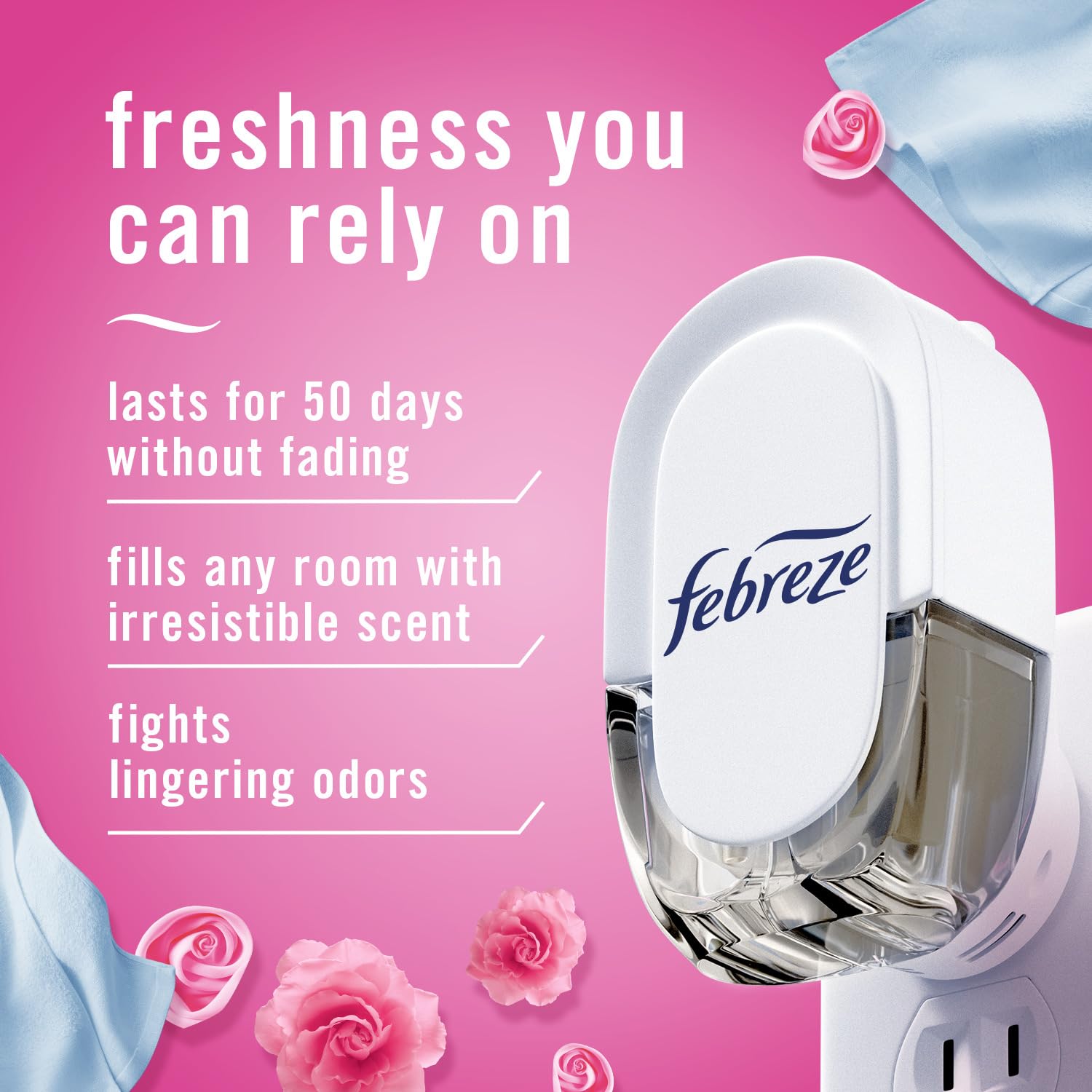 Febreze Odor-Fighting Fade Defy PLUG Air Freshener,Downy April Fresh, Mediterranean Lavender, .87 fl. oz. Oil Refills, 4 Refills (2 of Each)