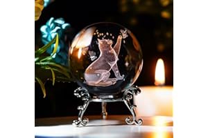 HDCRYSTALGIFTS 60mm Cat Crystal Ball with Stand 3D Laser Engraved Animal Figurines Glass Globe Decorative Ball Crystal Sphere Paperweight Gifts for Women