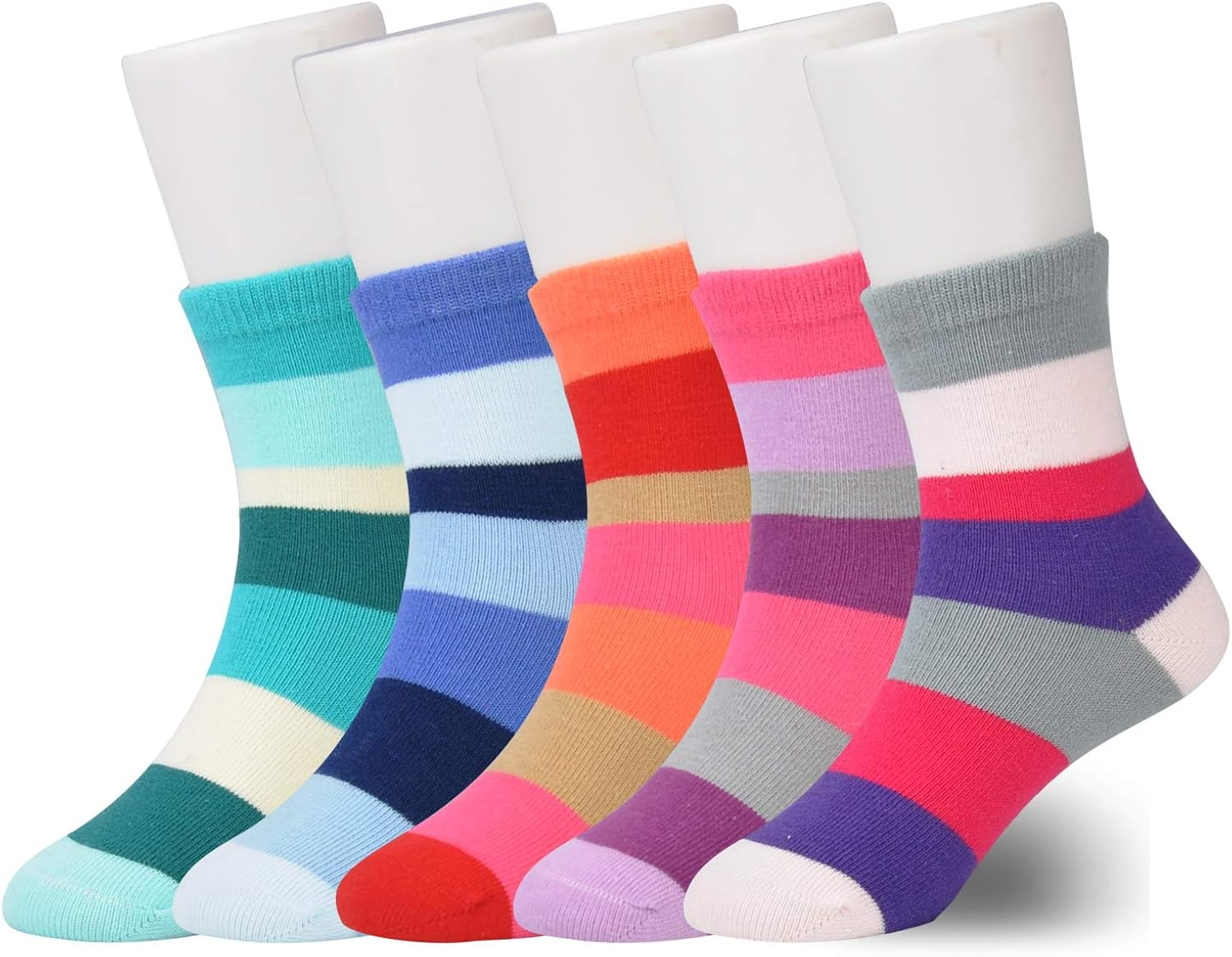 Epeius Kids Girls' 5 Pack Seamless Rainbow Stripes Crew Socks: Clothing
