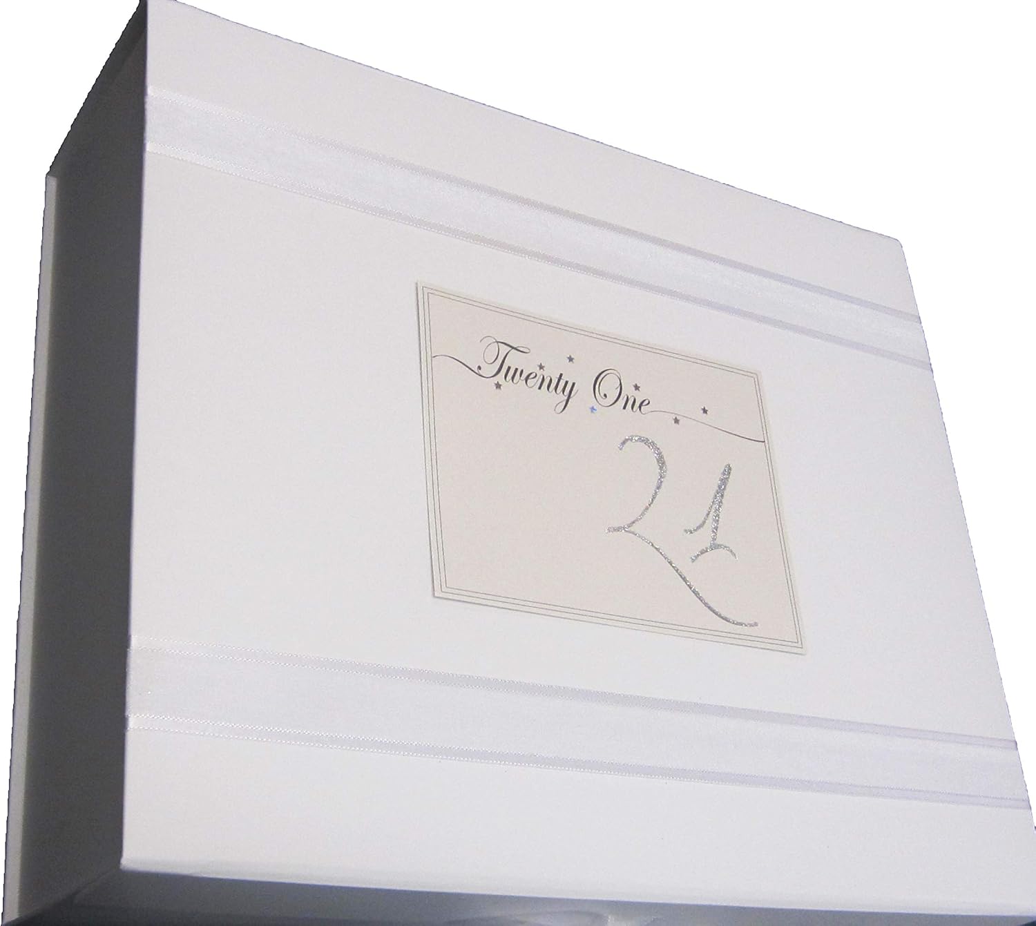 White Cotton Cards "Twenty One" Age 21 Birthday, Holographic Glitter & Stars Design Large Keepsake Box (LLN21X) - Image 3
