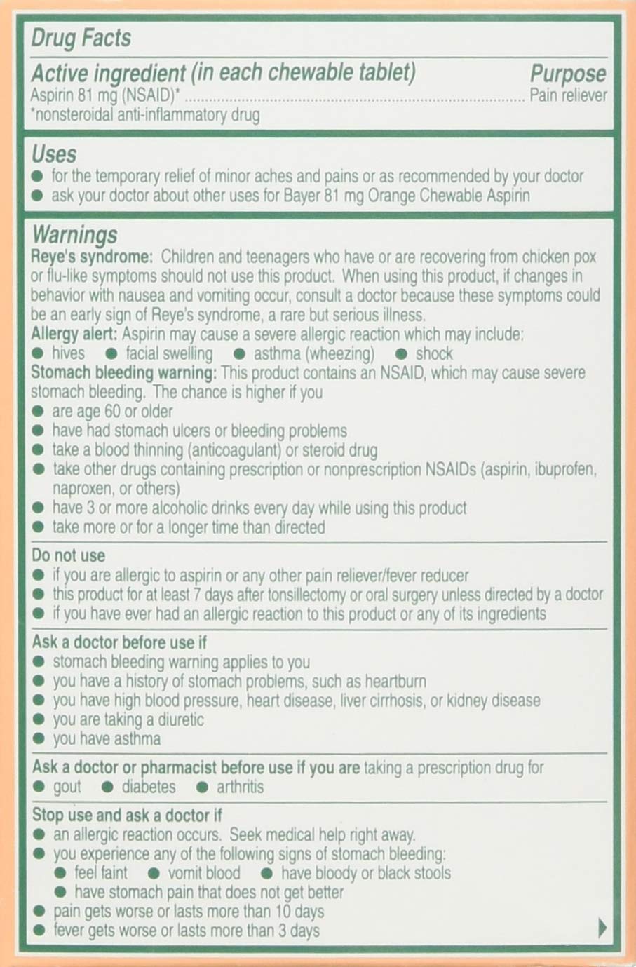 Bayer Aspirin Regimen 81mg Chewable Tablets 1 Doctor Aspirin Brand Pain