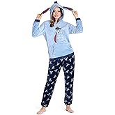 Disney Stitch Womens 2Pc Fleece Pajama Set, Plush Loungewear with Hood, Minnie Eeyore Simba S–XL Sleepwear Gifts for Women