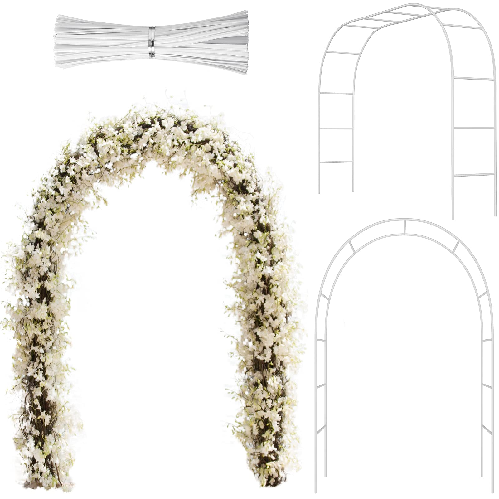 Photo 1 of Hotop Wedding Garden Arch Trellis for Climbing Plants 7.8 ft Easily Assemble Metal Wedding Trellis Backdrop Stand with Iron Wires Shade Garden Arch for Outdoor Lawn Bridal Party Decoration(White)