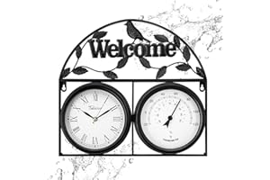 Tulivios Large Outdoor Clock Thermometer Combo-Non Ticking,Waterproof Wall Clock for Home Decor,Kitchen Decor,Patio,Battery O