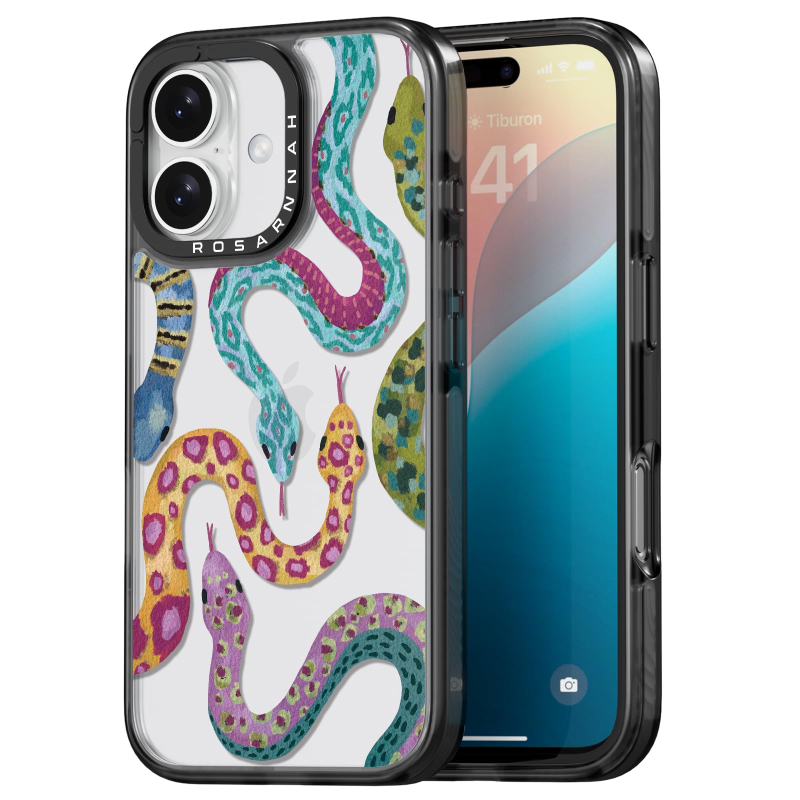 Photo 1 of Rosarnnah Compatible for iPhone 16 Case Cute - Durable Shockproof 6.6 ft Drop Impact Phone Case - Black Funny Snake Design for iPhone 16 6.1"