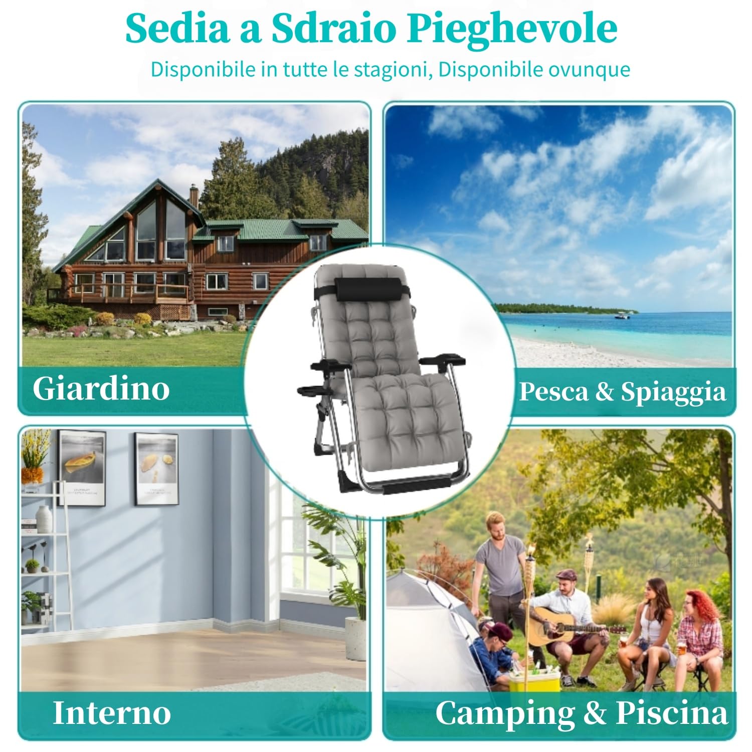Oberlynova Gartenliege Klappbar & Wetterfest - Sonnenliege 200kg Belastbar, Extra Breit Liegestuhl mit Auflage, Kopfkissen & Abdeckung - Verstellbar Relaxliege Alu für Terrasse Garten Pool Strand 7