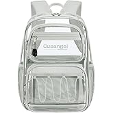 Cusangel Large Clear backpack for girls,16in TPU Plastic See Through Heavy Duty Bookbag,Stadium,school, and other security check locations(Grey)