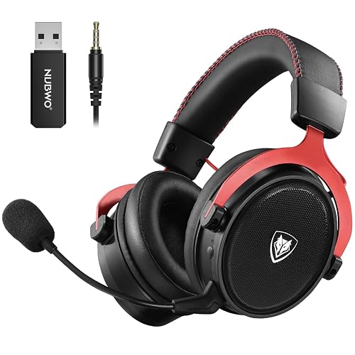 NUBWO Wireless Gaming Headset with Noise Cancellin Mic for PC PS4 PS5 Playstation 4 5, Wireless 2.4G Bluetooth USB Gaming Headset with 3D Surround Sound, Soft Memory Earmuffs