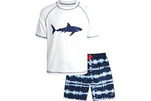 Big Chill Boys' Rash Guard Set - 2 Piece UPF 50+ Sun Protection Swim Shirt and Bathing Suit (4-14)