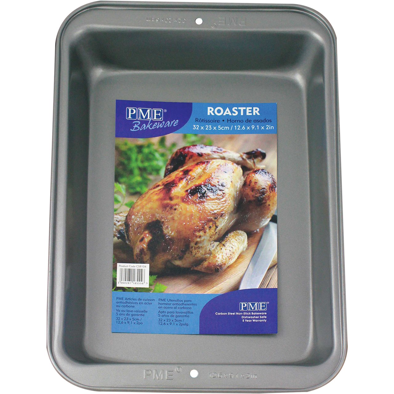 PME CSB105 Carbon Steel Non-Stick Large Roaster Pan 14.5 x 10.5 x 2-Inch Deep, Grey