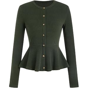 CIDER Women's Long Sleeve Peplum Tops Ruffle Crop Business Casual Shirt | Crewneck Work Blouse, Spring Fall Outfits