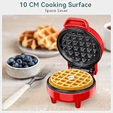 SNAILAR Mini Waffle Maker 550W Red with Non-Stick Coating Ready Indicator view 3