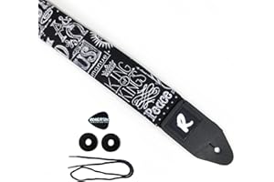 REVOLUTION STRAPS Jesus Guitar Strap, Black and White Genuine Leather Ends, Includes 2 Strap Locks & 1 Pick. Adjustable Strap, For Bass, Electric & Acoustic Guitars Gift for Guitar Players Men, Women & Kids