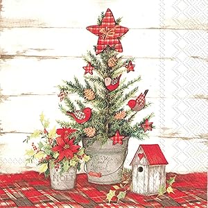 Boston International Holiday Cocktail Napkins, Cottage Christmas Tree