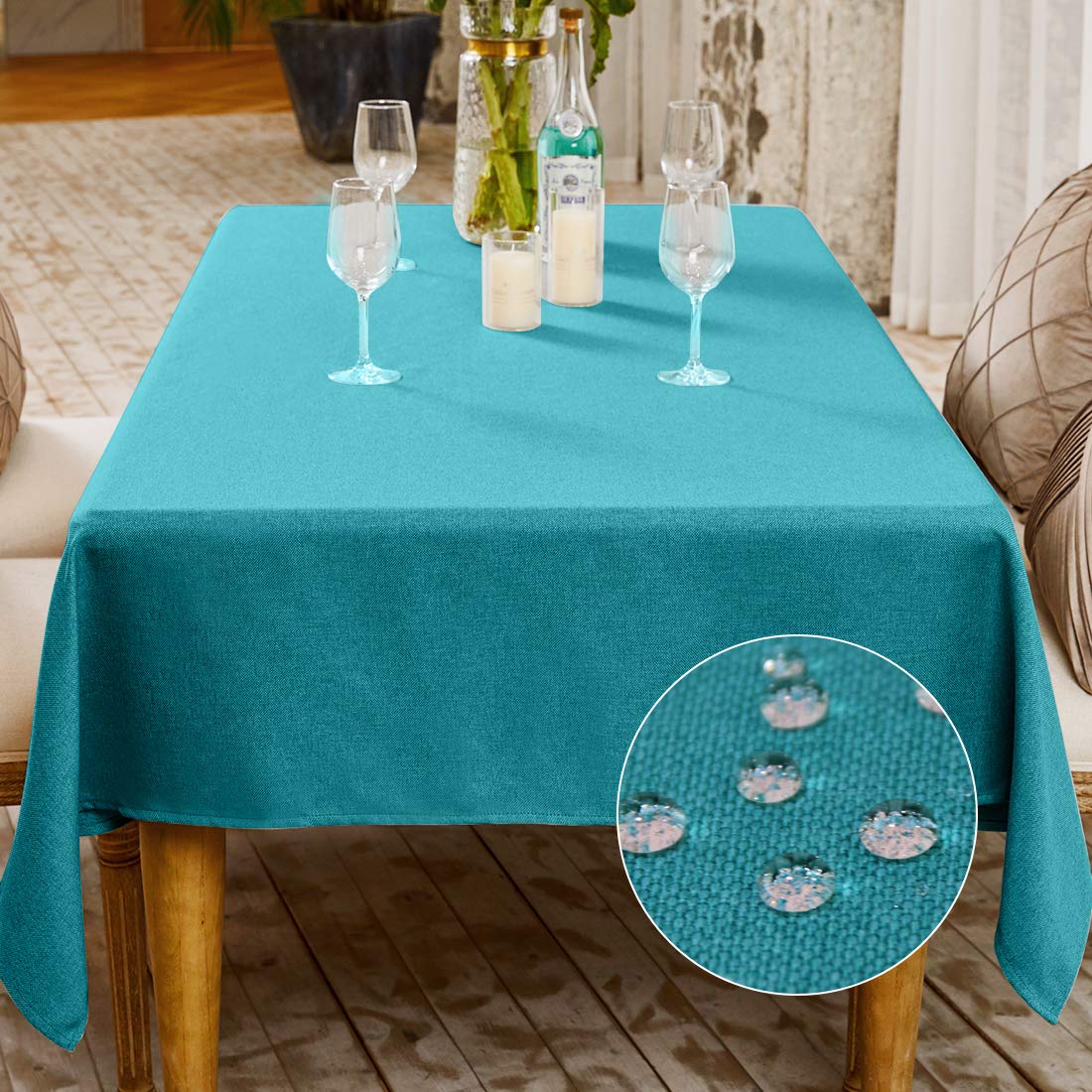 BALCONY & FALCON Rectangular Table Cloth -Wipe Clean, Waterproof & Washable, Crisp Linen-Look Fabric, Heavyweight & Durable for Kitchen, Dining, Party, Buffet & Everyday Use – Blue, 140 x 180 cm