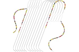 Karsspor 12 PCS Big Eye Beading Needles with Curved and Straight Handle, 5.3 Inch Beading Needles for Bead Spinner, Stainless Steel String Beads Needles for Beading Bracelets, Necklaces