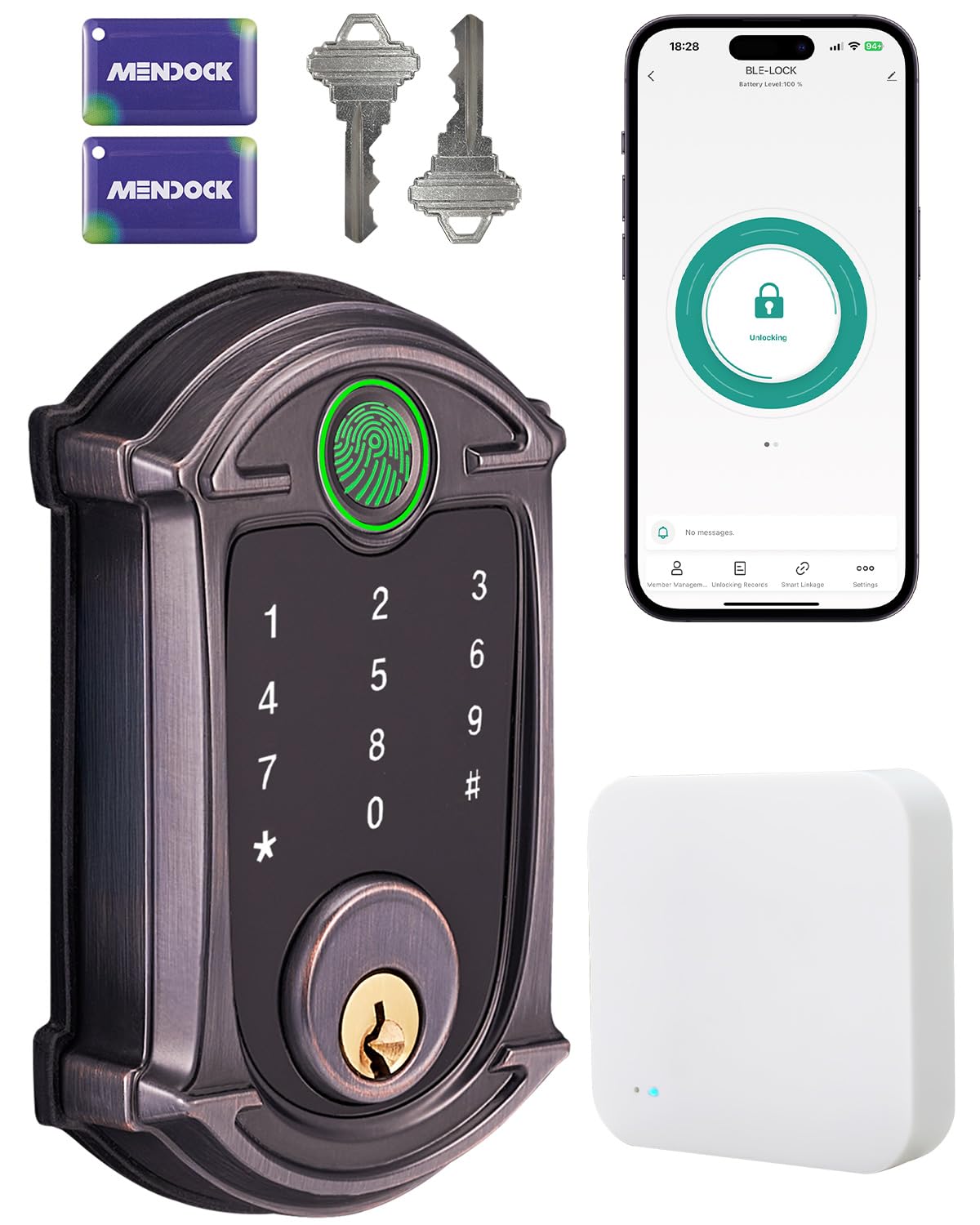 Photo 1 of MENDOCK Keyless-Entry Deadbolt Smart Lock Waterproof IP56 Digital Exterior Locks for Front Door,WiFi Smartphone Control Fingerprint Door Lock with Keypad and Key Fob,Venetian Bronze - UF02L-GW-B