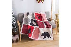 Soul & Lane Into The Woods 50" x 60" Farmhouse Throw Blanket: Bear Cabin Comforter, Plaid Quilt Blanket, Country Lap Quilted Throw, Buffalo Check Bear Coverlet, Christmas Buffalo Check Bedding