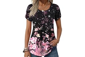 Zeagoo Women's Tops Petal Short Sleeve Summer T Shirts Crew Neck Pleated Blouses Dressy Casual Loose Tunics