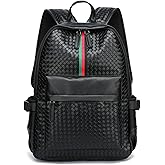 Black PU Leather Backpack School College Bookbag Laptop Bag Men Women Travel Business backpack (Style 1)