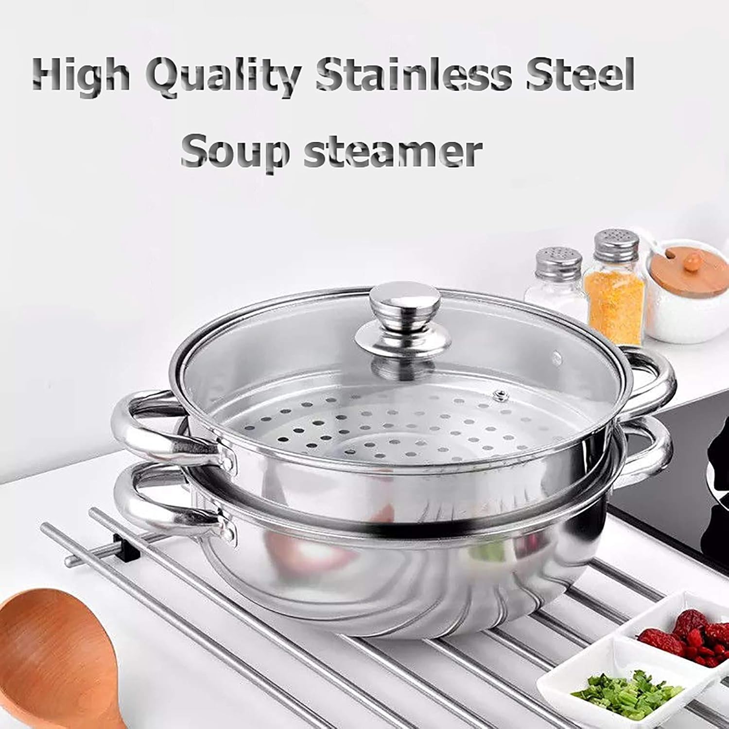 Steamer Pot Stainless Steel 2 Tier - 28cm Steamer Pot w/Glass Lid Food Veg Cooker Pot Cooking Pan Steaming Pot Dim Sum Cookware Steamer For Kitcken Cooking Tool: Kitchen & Dining