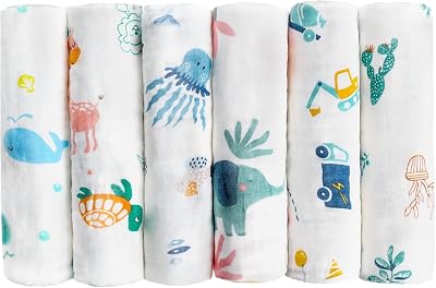 Maliton 6 Pack Muslin Burp Cloths 70x70cm 100% Cotton 6 Layers Baby