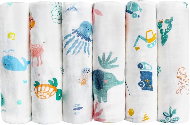 Maliton 6 Pack Muslin Burp Cloths 70x70cm 100% Cotton 6 Layers Baby
