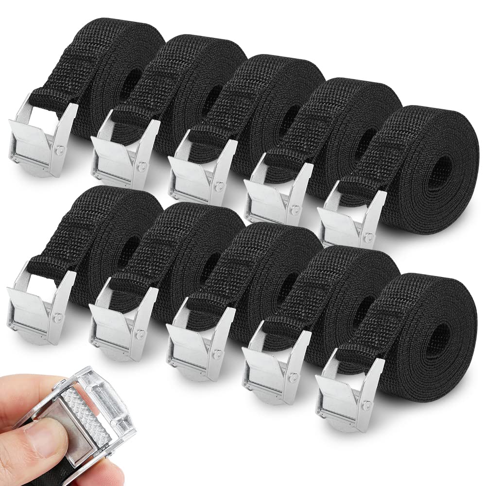 KKtick Tie Down Straps, 10 Pack Heavy Duty Tensioning Belts, 2.5M x 25MM Adjustable Lashing Straps, Cargo Straps Ratchet Straps for Motorcycle, Cargo, Trucks, Trailer, Luggage, 250kg Loading Capacity