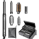 GLAMUP FusionPro 6 in 1 Hot Air Styler Curler &Thermal Brush, Sleek Black | 2X Coanda Wrap Curling with 1.25" Barrel for Bett