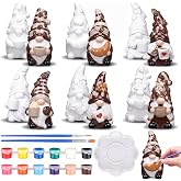 Eersida 6 Set Fall Coffee Gnome Ceramics to Paint for Adults Paintable DIY | Fall Crafts, Ready to Paint Your Own, Autumn Coffee Gnome Statues, Ceramic Painting Kit with Brush Palette, Home Farm Decor