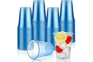 YBSAHLYY 100 Pack 12 Oz Disposable Plastic Cups - Clear Colored Party Cups for Birthdays, Raves, Carnivals & Party Events(Blu