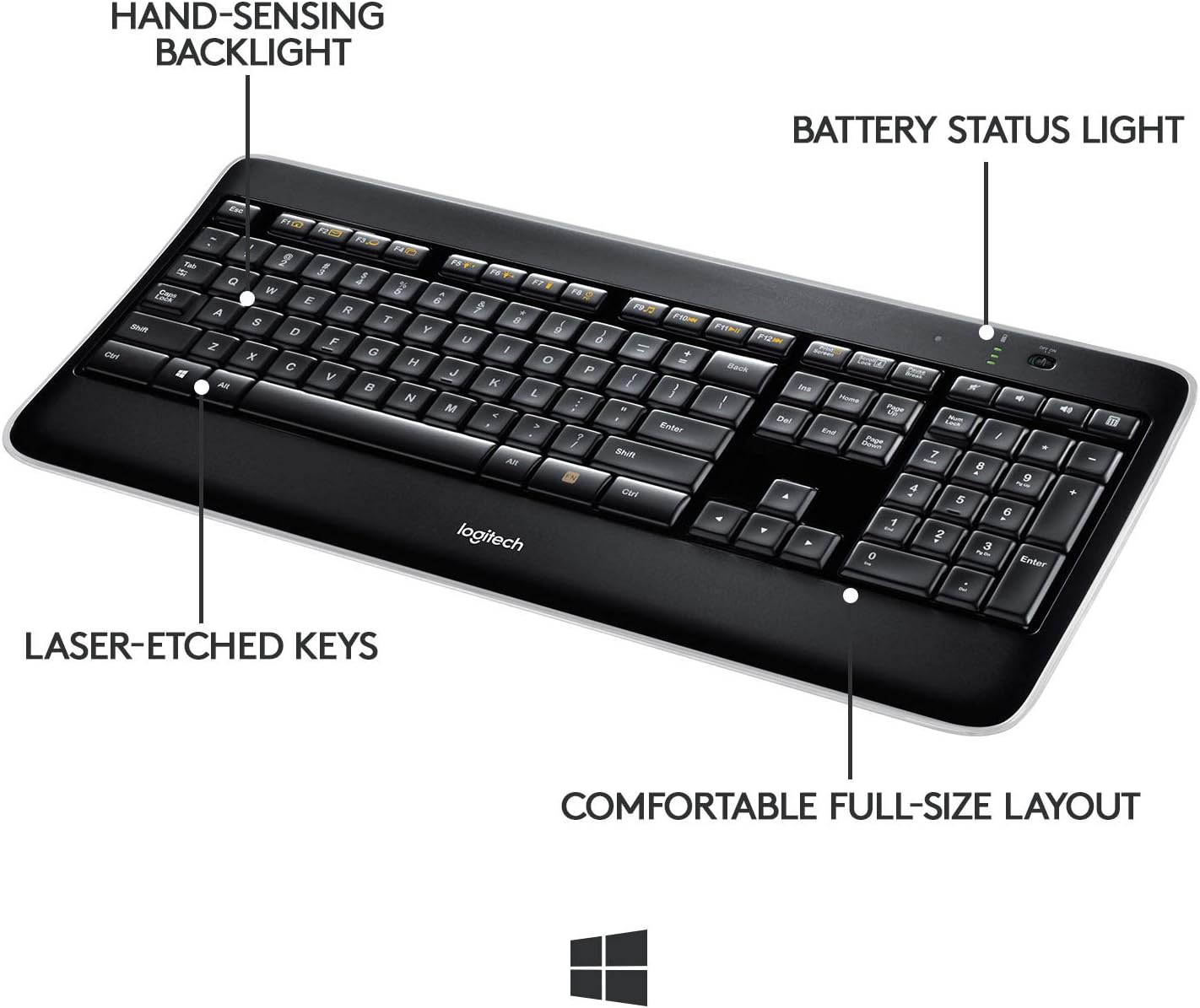 Logitech K800 Wireless Illuminated Keyboard — Backlit Keyboard, Fast-Charging, Dropout-Free 2.4GHz Connection: Electronics