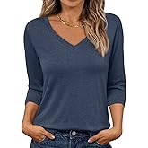 AUTOMET Womens 3/4 Length Sleeve Tops 2026 Summer V Neck Tee Shirts Dressy Casual Work Tunic Blouses Spring Clothes