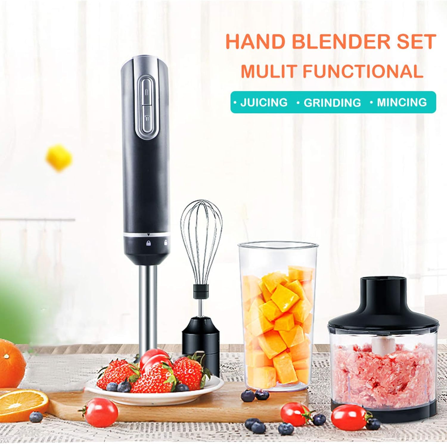 ZET 12-Speed Immersion Hand Blender (Titanium Coating), Powerful 800-Watt Motor, 4-in-1 Set Includes BPA-Free Food Chopper/Egg Beater/Beaker, Ergonomic Grip, Black: Kitchen & Dining