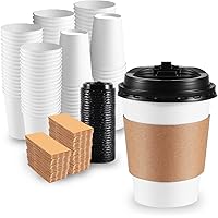 120 Pack Paper Coffee Cups Disposable Paper Party Cups Bulk to Go Hot/Cold Beverage Drinking Cups with Lids, Sleeves, Straws 