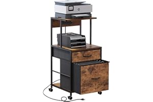 VonDream 2-Drawer File Cabinets for Home Office, Filing Cabinet with Charging Station, Vertical Office Cabinet with Open Storage Shelf, Printer Stand with Drawer Fits A4 or Letter Size for Home Office