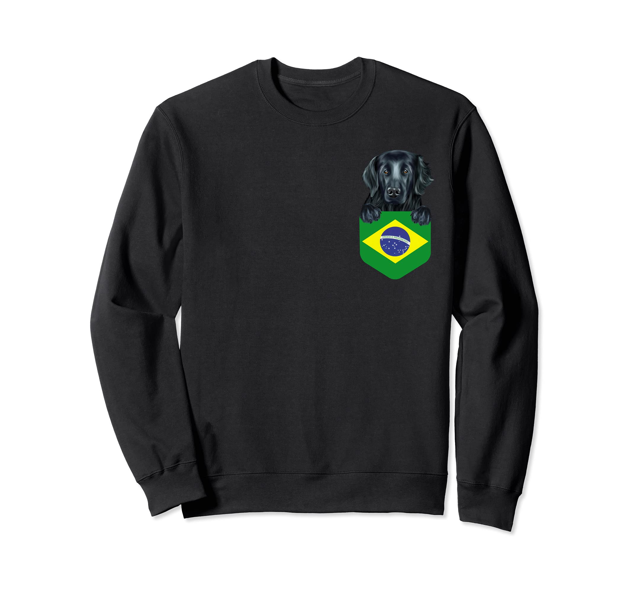 Brazil Flag Flat-Coated Retriever Dog In Pocket Sweatshirt