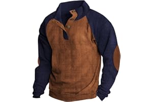 DodutopZG Mens Grandpa Sweaters Vintage Corduroy Pullover Sweatshirt Stand Collar Corduroy with Elbow Patches Sweater Shirt