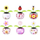 6 Solar Dancing Bee Toy Solar Powered Dancing Sun Flower in Colorful Pots Swinging Ladybug Shape Flip Flap Animated Bobblehead Dancer Window Sunflower Sun Catcher Car Dashboard Decor