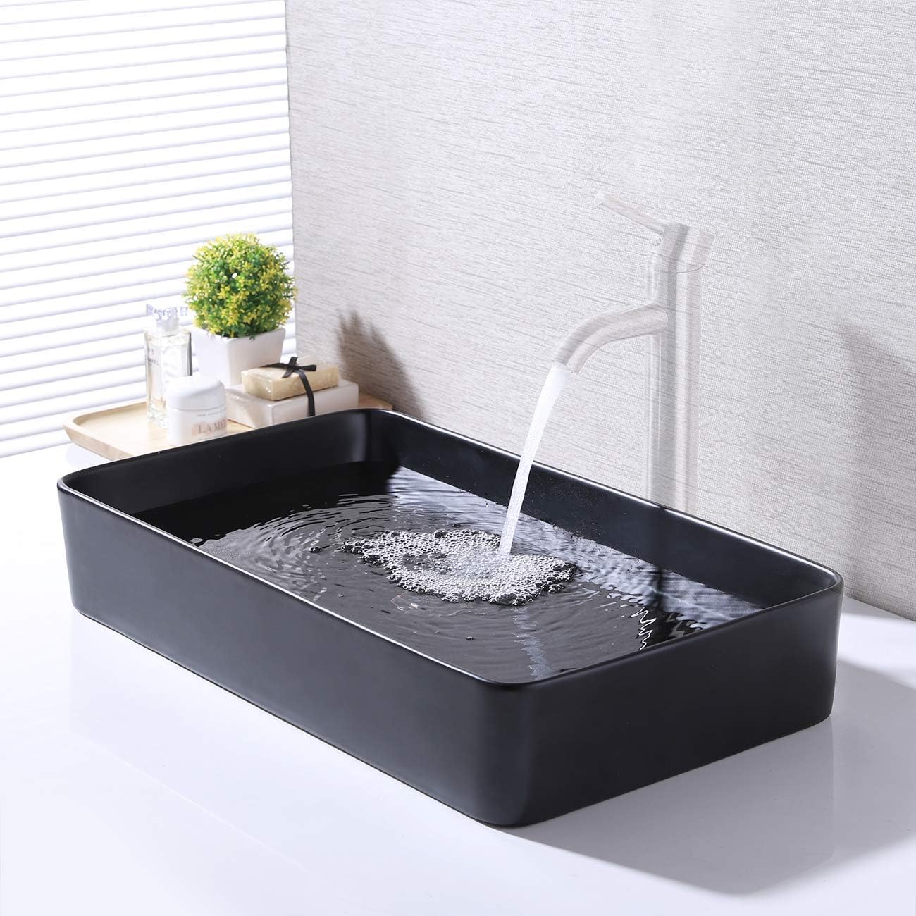 Kes Bathroom Vessel Sink 24 Inch Above Counter Rectangular Matte
