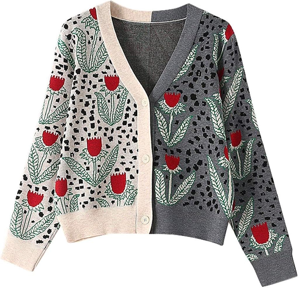 Lmx+3f Womens Knit Texture Print Autumn Winter Casual Graffiti Long Sleeve Sweater Cardigan at 