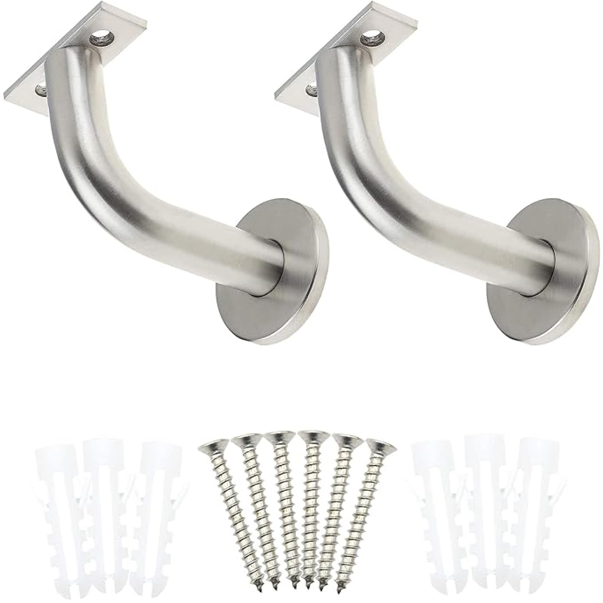 EAI Handrail Brackets for Stair Banister | Heavy Duty Hand Rail Brackets | Satin Stainless Steel | Pack of 2