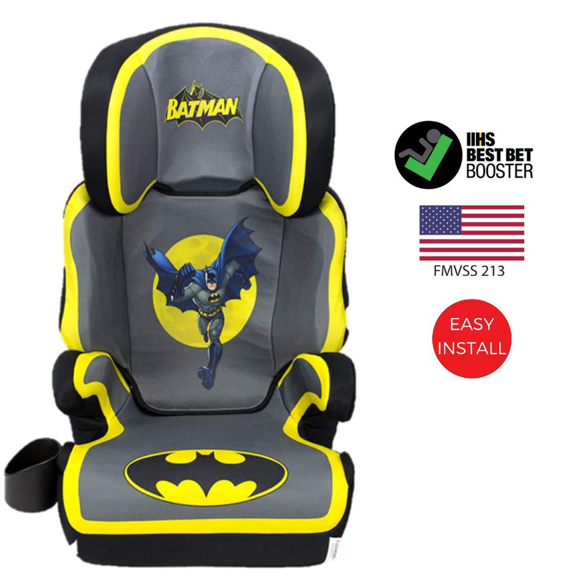 KidsEmbrace High Back Booster Car Seat, DC Comics Batman Black, Grey, Yellow