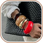 ALEXTINA Vintage Resin Bangle Set for Women – 4PCS Chunky Gold Acrylic Cuff Stack, Red Black Caramel Mix, Bold Summer Statement Bracelets Gift