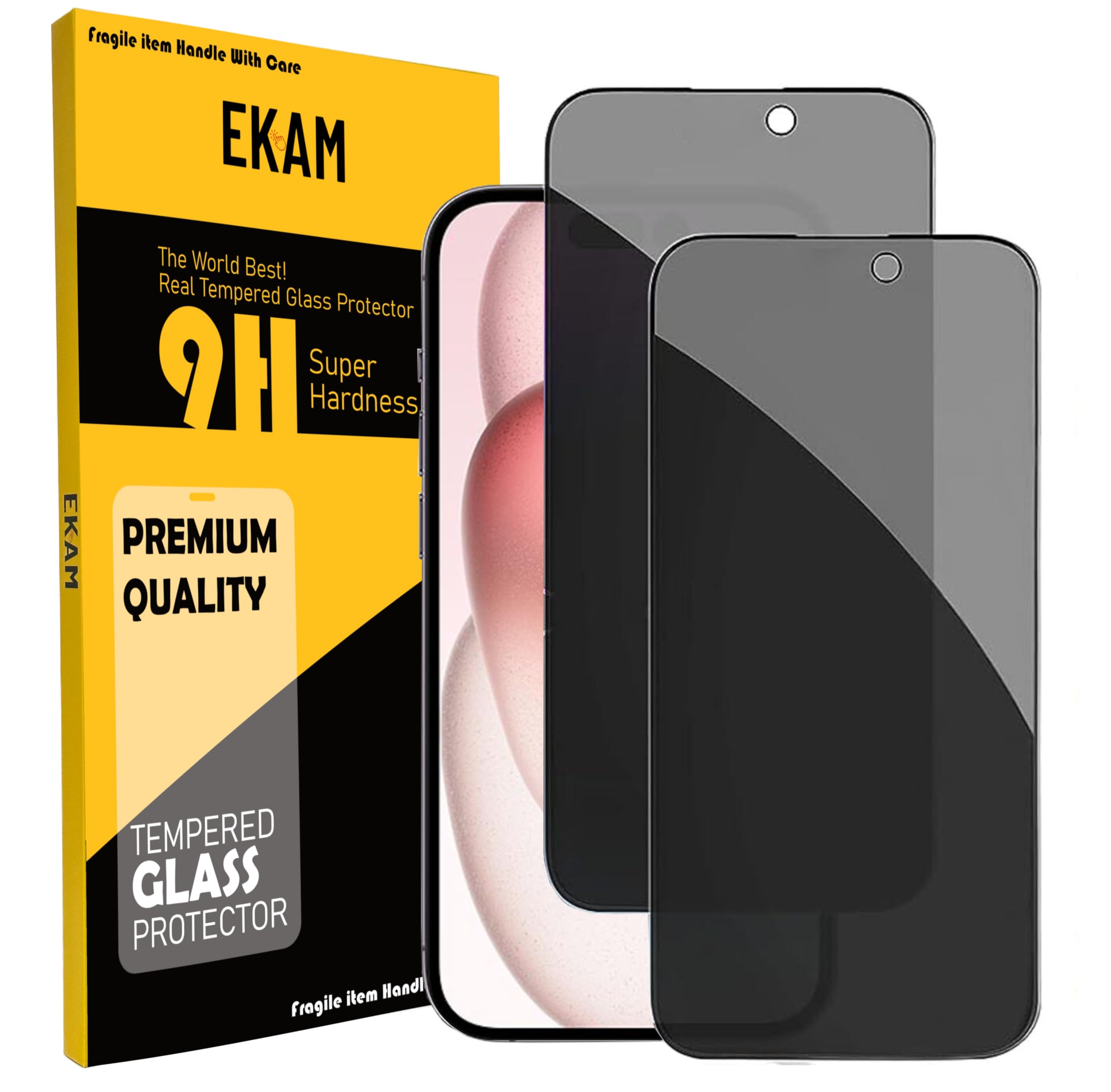 EKAM Privacy Screen Protector For iPhone 15 Plus, Anti Spy Tempered Glass [Bubble Free] [Case Friendly] Screen Protector for iPhone 15 Plus - 6.7 Inch [2 PACK]