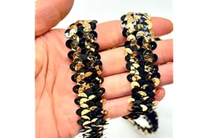 Lmlliang 5 Yards 0.8Inch Elastic Sequin Ribbon Trim Glitter Metallic Stretch Flat Sequinfor DIY Crafts, Sewing Dress Fabric Ribbon Sewing Craft Supplies(Black Gold)