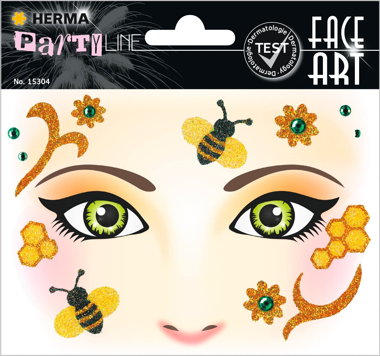 HERMA 15304 Face Art Sticker - Honey Bee, Dermatologically Tested, Removable Face Stickers, Temporary Tattoos, Glitter Face Paint for Carnival, Halloween, Children and Adults, Colourful