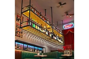 59IN Ceiling Wine Glass Rack with Light, Acrylic Hanging Wine Rack with Glass Holder and Transparent Shelves, Wine Bottle Hol