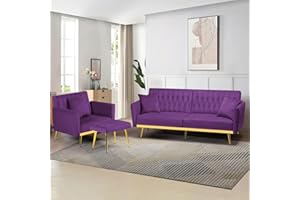 Lesofair 2 Pieces Tufted Velvet Sofa Set w/Adjustable Backrests & Armrests, Sofa Bed & Recliner Chair W/Pillows, Convertible Living Room Sets W/Golden Legs for Apartment, Office